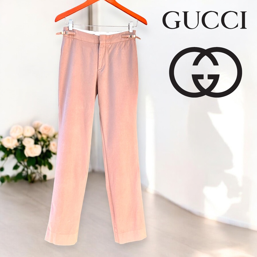 Gucci Trousers Tan Vintage Gabardine Wool Straight Leg Pants Size 40 US Small